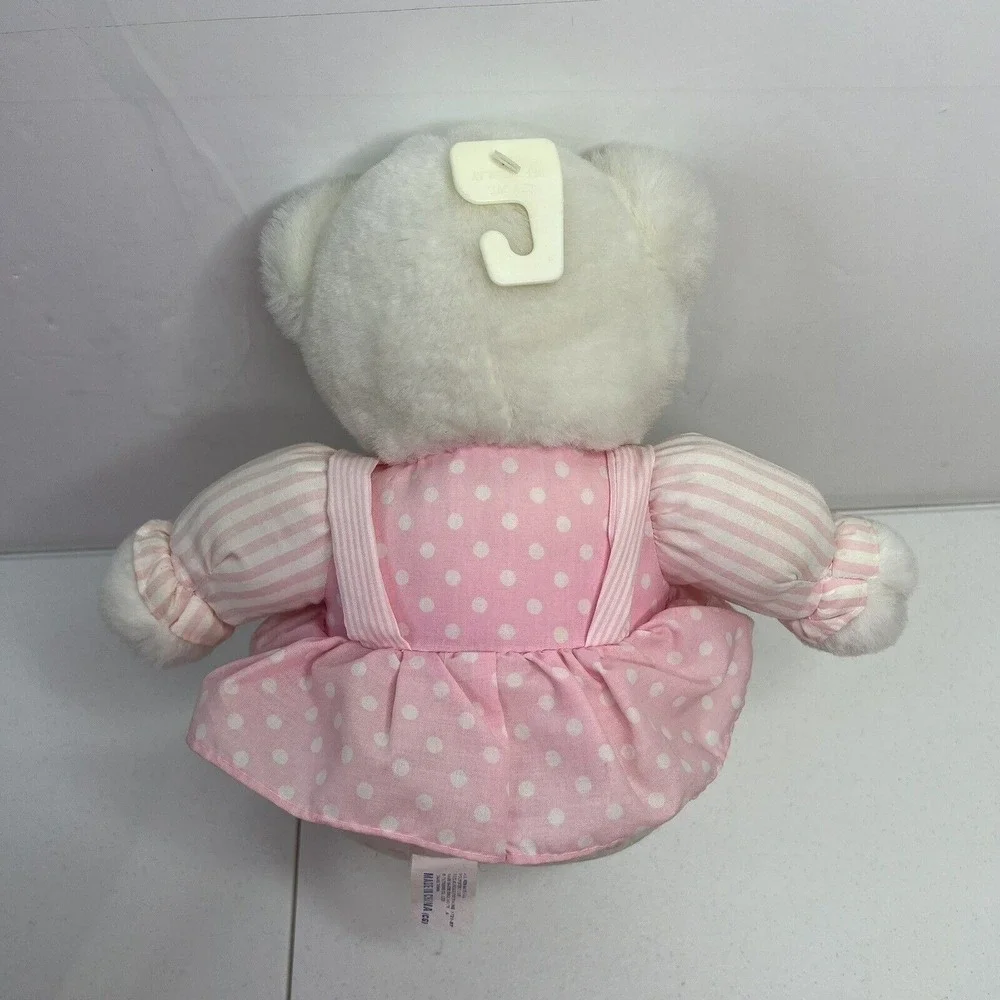Vintage TB Trading Bear Plush‎ Bow Pastel Toy Stuffed Animal Pink Dot Stripe
